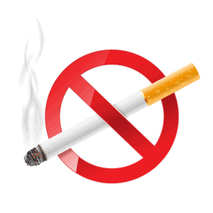 An image showing a lit cigarette with rising smoke, overlaid by a red prohibition sign. The red circle with a diagonal line crossing through the cigarette symbolizes the no-smoking policy enforced at Acupuncture Long Island.